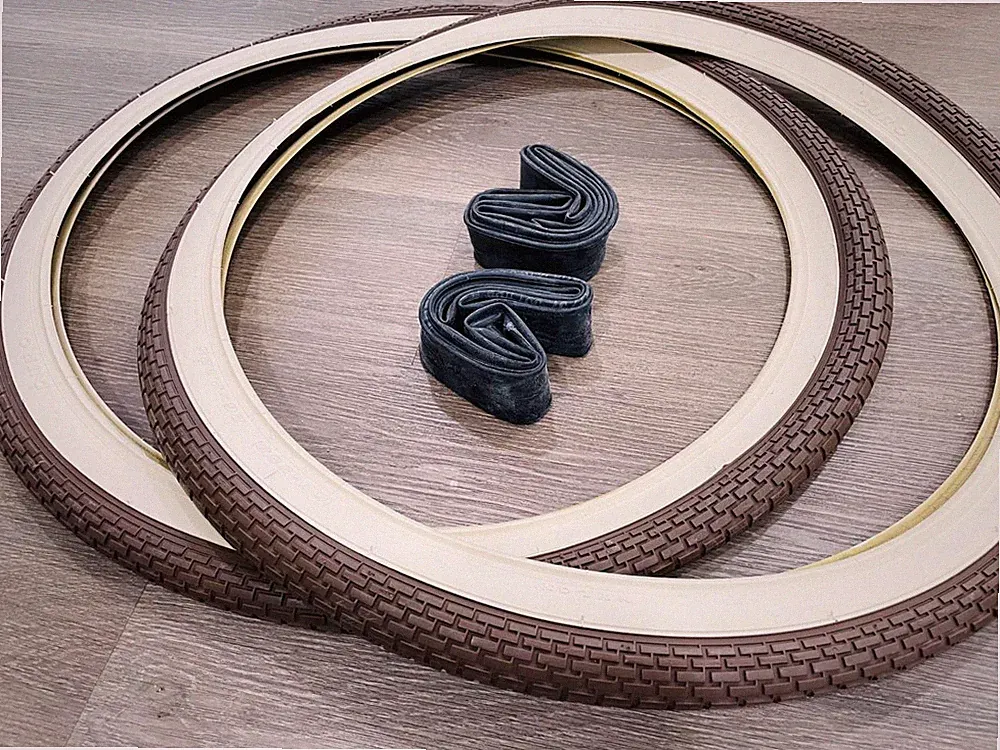 Two 2 Cream Brown Brick 26x2.125 Bicycle Tires & inner tubes Beach Cruiser 26"